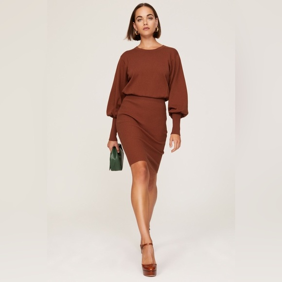Toccin x Rent the Runway Brown Spice Balloon Sleeve Sweater Dress Size Small - Picture 1 of 14